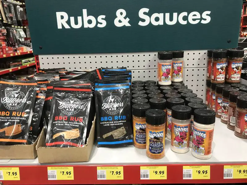 Bunning BBQ rubs, sauces and spices section
